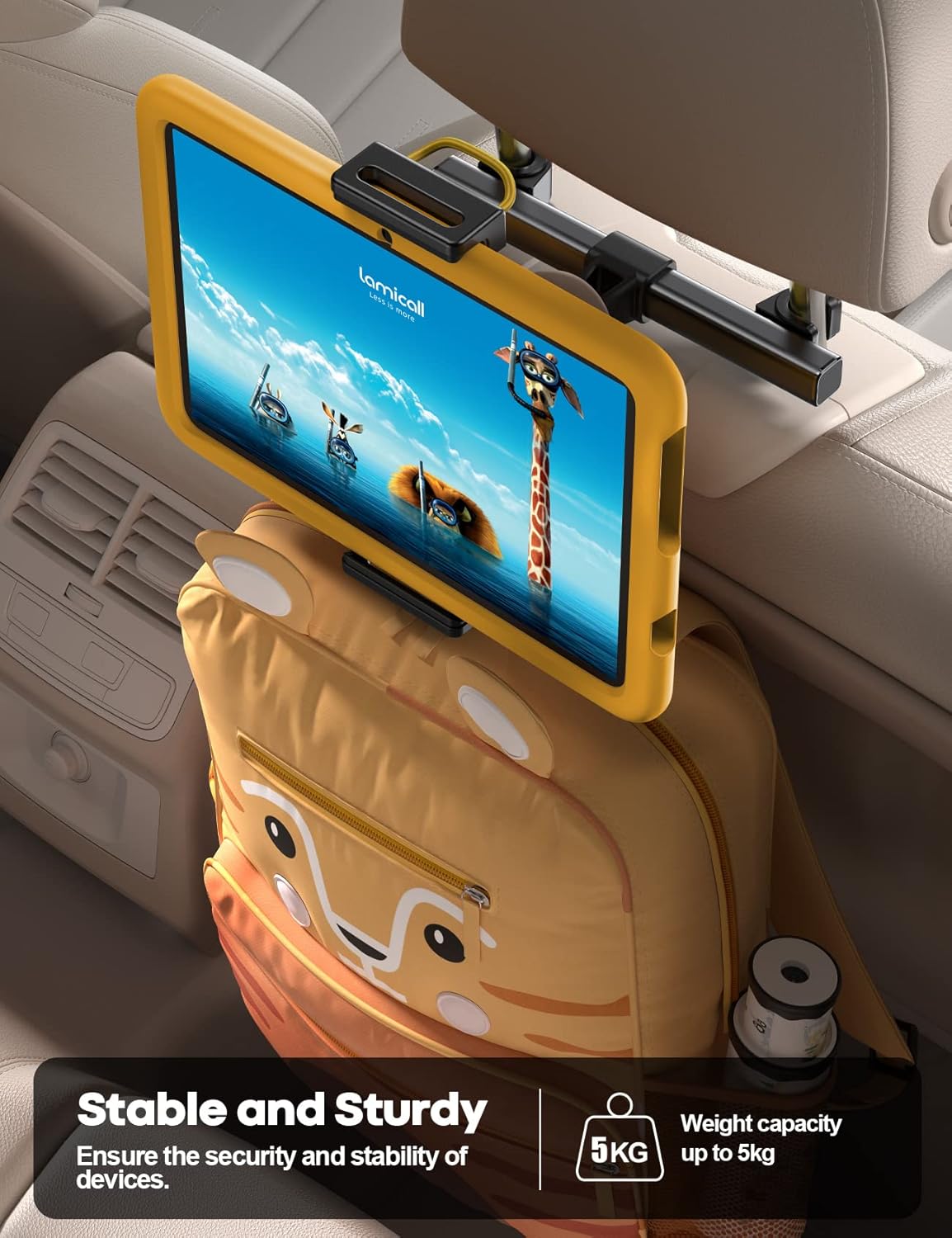 Lamicall Car Tablet Headrest Holder - Car Back Seat Headrest Tablet Mount Stand for Kids, Road Trip Essentials Accessories Gifts, for 2025 iPad Pro 11/13 Air Mini, iPhone, Galaxy Tab, 4.7-13 Devices